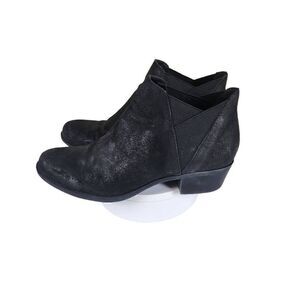 Lucky Brand- Women's Black Leather Chunky Heel Baqira Booties, Size 8